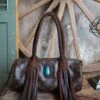 LEATHER AND VODKA PAPILLION PM CHOCOLATE 35CT BISBEE TURQUOISE BAG