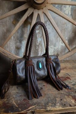 LEATHER AND VODKA PAPILLION PM CHOCOLATE 35CT BISBEE TURQUOISE BAG -Western Cowboy Clothing Store 0D6A0044