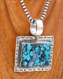 Richard Schmidt Rectangle On Rectangle Turquoise Pendant 9 Richard Schmidt Rectangle On Rectangle Turquoise Pendant -Western Cowboy Clothing Store 0D6A1891