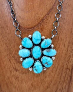 TURQUOISE FLOWER CLUSTER ON CHAIN NECKLACE -Western Cowboy Clothing Store 0D6A6822