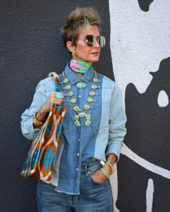 CHRISTINA GREENE SQUASH BLOSSOM TURQUOISE NECKLACE -Western Cowboy Clothing Store 0D6A9134