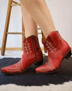 Corral Boots CIRCLE G BY CORRAL WOMEN'S RED EMBROIDERY ANKLE BOOT -Western Cowboy Clothing Store 105 13e9f12e 0e19 40fd ac49 4fbd18fe48a3