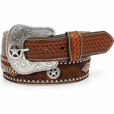 Nocona Men's Western Leather Hair Star Concho Brown Belt 1 Nocona Men's Western Leather Hair Star Concho Brown Belt