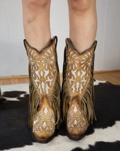 Corral Boots CORRAL WOMEN'S EMBROIDERY & FRINGE BROWN SNIP TOE WESTERN BOOTS -Western Cowboy Clothing Store 145 f038a679 89f5 40ed 8f60 f6caf81ef3f8