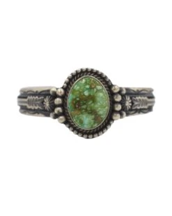 GREEN TURQUOISE STERLING SILVER DOTS STAMPED BAND CUFF