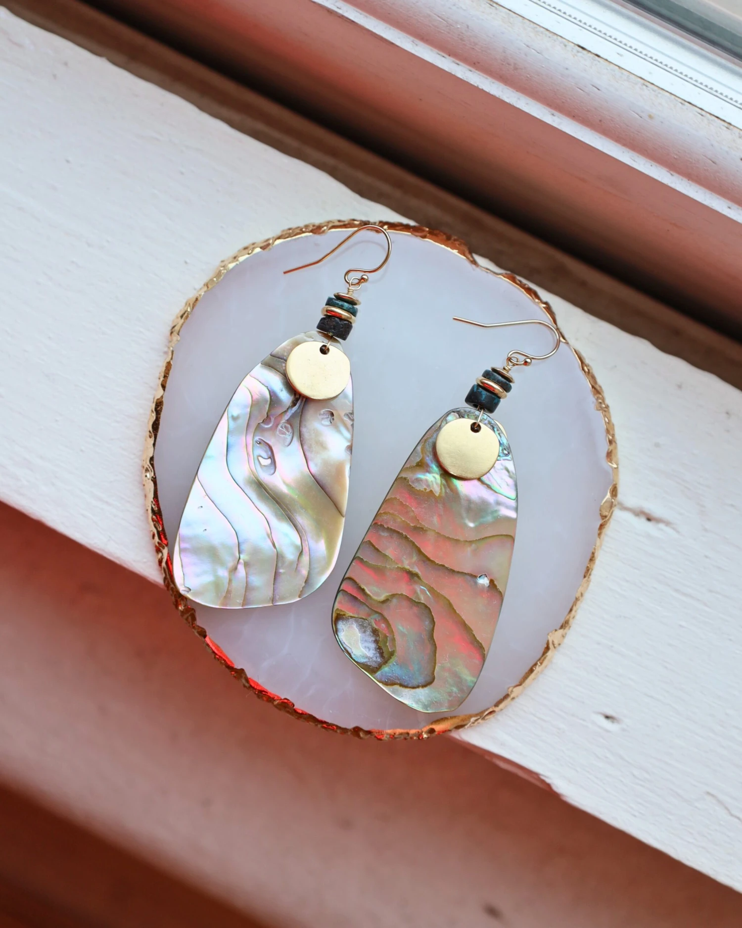 PEYOTE BIRD ABALONE SLAB DANGLE EARRING 1 PEYOTE BIRD ABALONE SLAB DANGLE EARRING