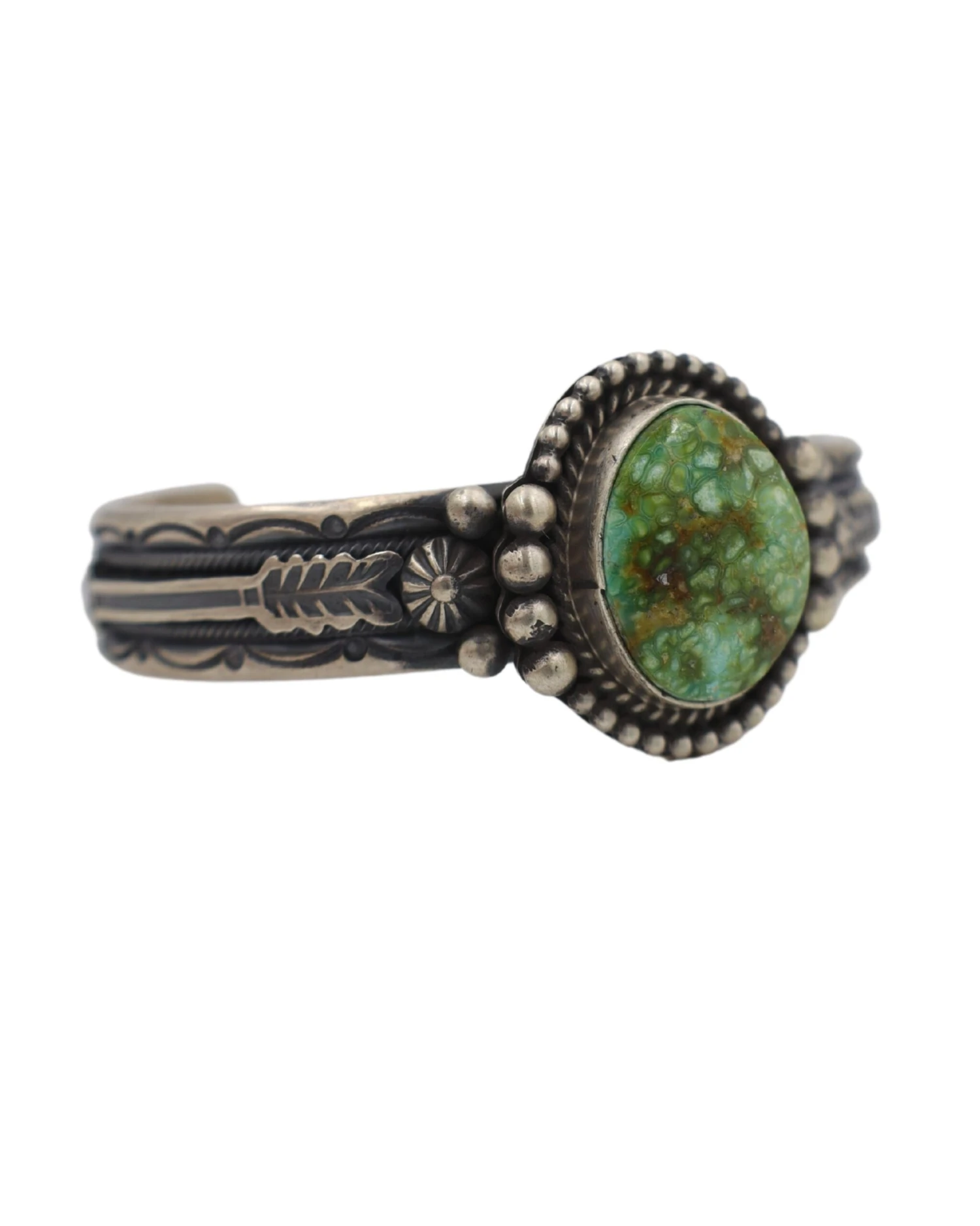 GREEN TURQUOISE STERLING SILVER DOTS STAMPED BAND CUFF 6 GREEN TURQUOISE STERLING SILVER DOTS STAMPED BAND CUFF - Image 6