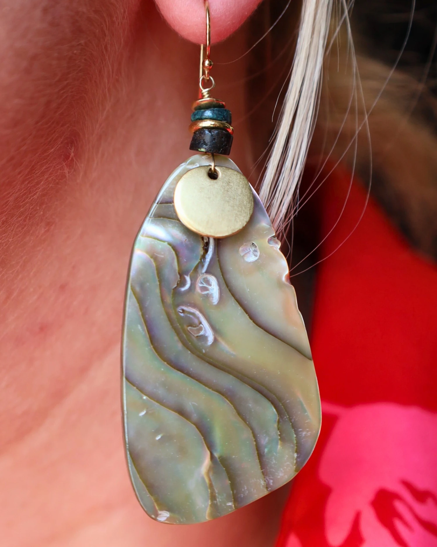 PEYOTE BIRD ABALONE SLAB DANGLE EARRING 2 PEYOTE BIRD ABALONE SLAB DANGLE EARRING - Image 2