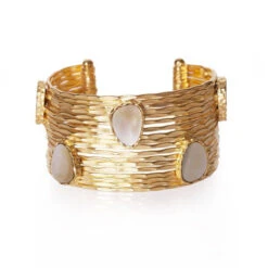 CHRISTINA GREENE GOLD WIRE STACKABLE WITH PEARL CUFF