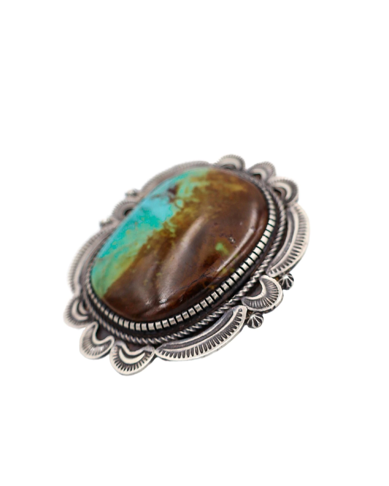 EXTRA LARGE TURQUOISE AND BROWN SCALLOP FRAME RING- SIZE 7.5 3 EXTRA LARGE TURQUOISE AND BROWN SCALLOP FRAME RING- SIZE 7.5 - Image 3