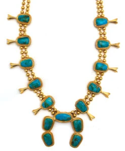 CHRISTINA GREENE SQUASH BLOSSOM TURQUOISE NECKLACE -Western Cowboy Clothing Store 2326 NC20T
