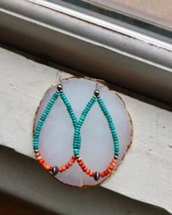 RICHARD SCHMIDT MIX TURQUOISE, SPINY OYSTER AND NAVJO PEARL SAUCER EARRING