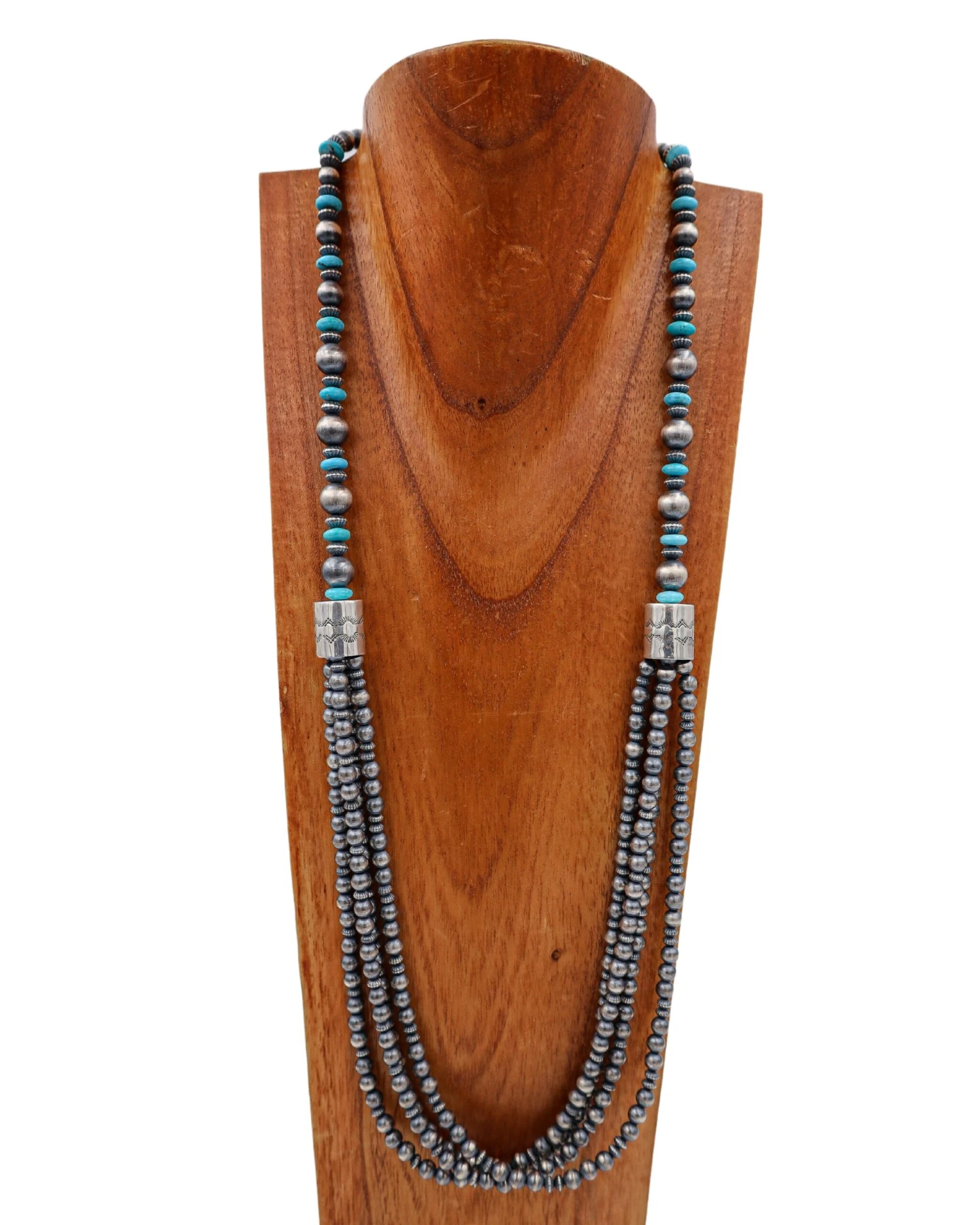 38" 4 STRAND TURQUOISE NAVAJO PEARL NECKLACE 1 38" 4 STRAND TURQUOISE NAVAJO PEARL NECKLACE