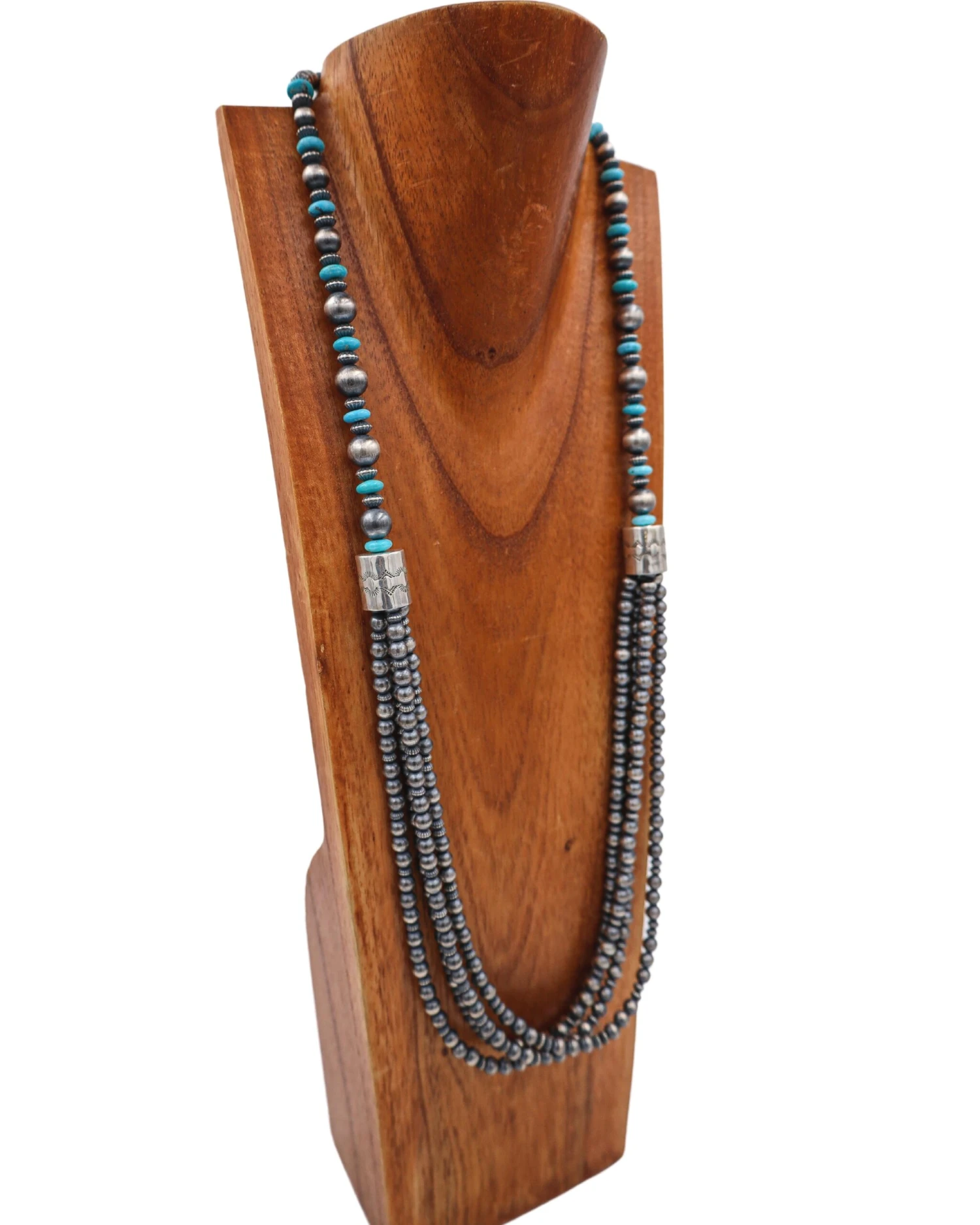 38" 4 STRAND TURQUOISE NAVAJO PEARL NECKLACE 7 38" 4 STRAND TURQUOISE NAVAJO PEARL NECKLACE - Image 7