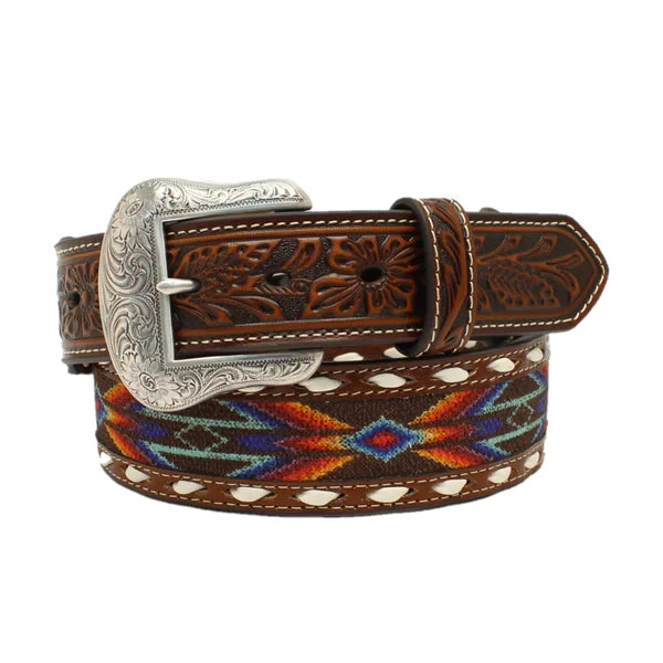 NOCONA MEN'S BUCK LACED RIBBON INLAY WESTERN BELT 1 NOCONA MEN'S BUCK LACED RIBBON INLAY WESTERN BELT
