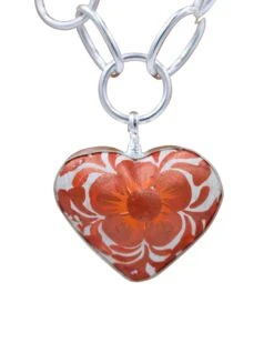 COREEN CORDOVA WHITE HEART ORANGE FLOWER PENDANT