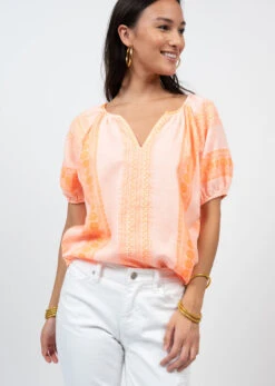 IVY JANE JACQUARD PEASANT BLOUSE 5 IVY JANE JACQUARD PEASANT BLOUSE -Western Cowboy Clothing Store 650287 TANGERINE 2
