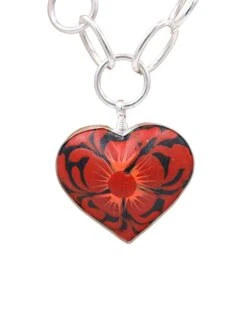 BLACK HEART RED FLOWER PENDANT