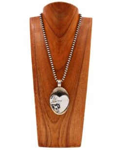 RICHARD SCHMIDT WHITE BUFFALO HEART WITH ONYX DOT PENDANT