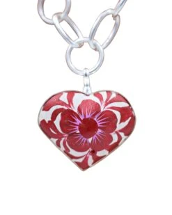 COREEN CORDOVA WHITE HEART RED FLOWER PENDANT