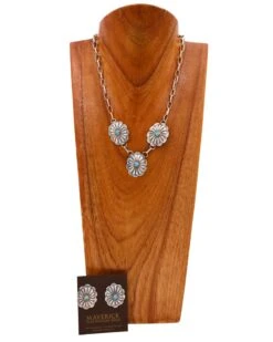 Turquoise Dot Oval Concho Necklace And Earring Set