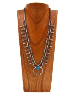 NAJA TURQUOISE OVAL WITH SMALL STERLING SILVER BLOSSOM NECKLACE