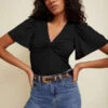 NATION DUSTY TWISTED FLUTTER SLEEVE TOP