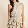 GLAM SLEEVELESS SMOCKING NECK DRESS