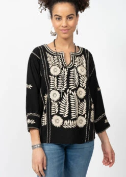 LONGSLEEVE EMBROIDERED BLOUSE -Western Cowboy Clothing Store Gloria Black 2 800x1125 1