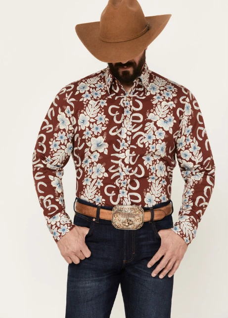 Roper Men's West Made Hawaiian Floral Print Long Sleeve Western Snap Shirt 1 Roper Men's West Made Hawaiian Floral Print Long Sleeve Western Snap Shirt