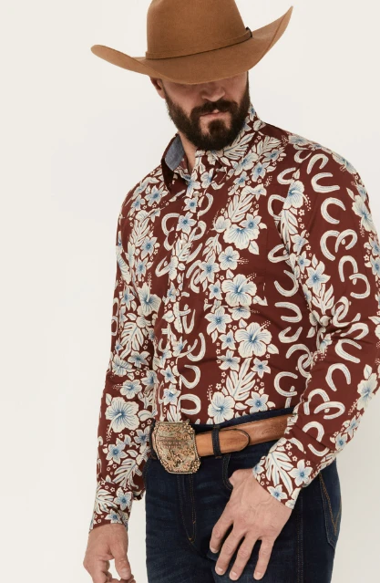 Roper Men's West Made Hawaiian Floral Print Long Sleeve Western Snap Shirt 2 Roper Men's West Made Hawaiian Floral Print Long Sleeve Western Snap Shirt - Image 2