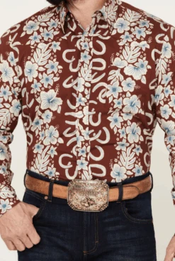 Roper Men's West Made Hawaiian Floral Print Long Sleeve Western Snap Shirt 6 Roper Men's West Made Hawaiian Floral Print Long Sleeve Western Snap Shirt -Western Cowboy Clothing Store HHH