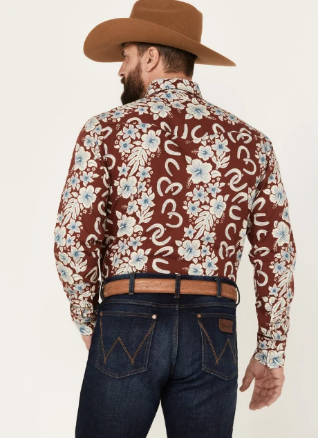 Roper Men's West Made Hawaiian Floral Print Long Sleeve Western Snap Shirt 4 Roper Men's West Made Hawaiian Floral Print Long Sleeve Western Snap Shirt - Image 4