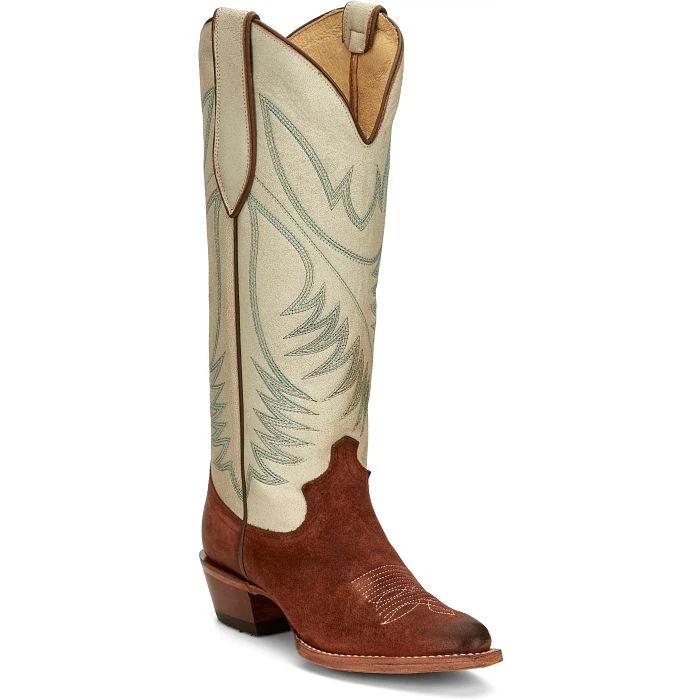 JUSTIN WOMEN'S CLARA BROWN AND WHITE BOOT 4 JUSTIN WOMEN'S CLARA BROWN AND WHITE BOOT - Image 4