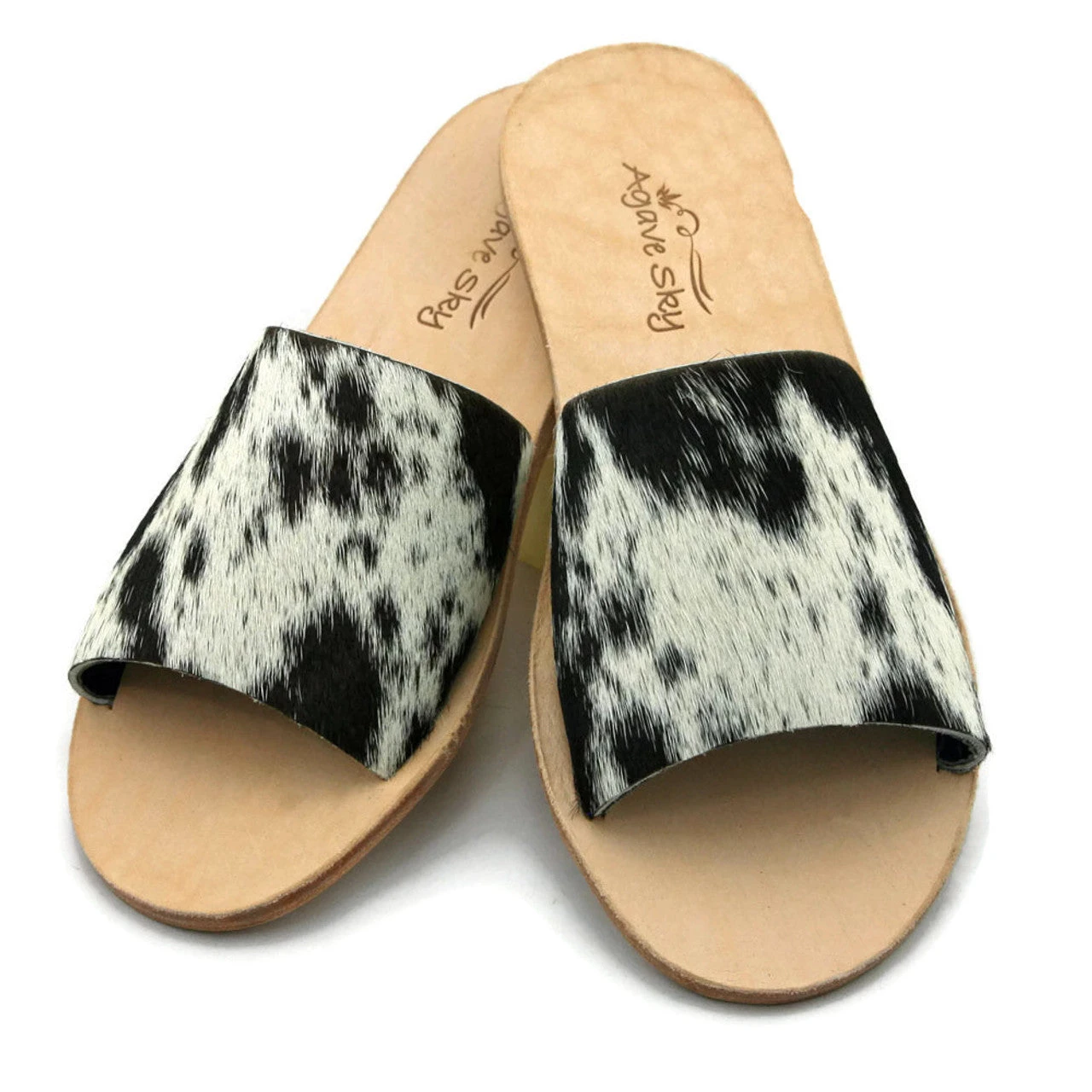 AGAVE SKY COWHIDE SLIDE SANDAL- SALT & PEPPER 1 AGAVE SKY COWHIDE SLIDE SANDAL- SALT & PEPPER
