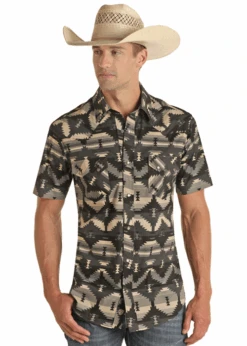 ROCK AND ROLL DENIM SHORT SLEEVE PAISLEY VINTAGE SNAP SHIRT