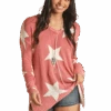 ROCK AND ROLL DENIM STARS SWEATER- CORAL