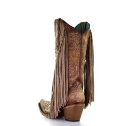 Corral Boots CORRAL WOMEN'S EMBROIDERY & FRINGE BROWN SNIP TOE WESTERN BOOTS -Western Cowboy Clothing Store Saddle Lamb Inlay Fringe Embr C3766 S 2 14254