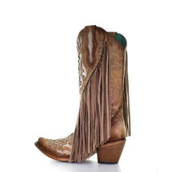 Corral Boots CORRAL WOMEN'S EMBROIDERY & FRINGE BROWN SNIP TOE WESTERN BOOTS -Western Cowboy Clothing Store Saddle Lamb Inlay Fringe Embr C3766 S 3 90536