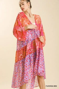 UMGEE TIERED OPEN FRONT KIMONO -Western Cowboy Clothing Store a0264 fuchsia mix 1