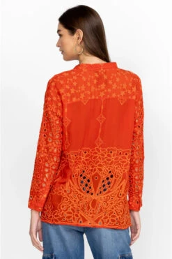 JOHNNY WAS ROCHELLE BUTTON UP BLOUSE 8 JOHNNY WAS ROCHELLE BUTTON UP BLOUSE -Western Cowboy Clothing Store c10223 3 cherry tomato 4 1