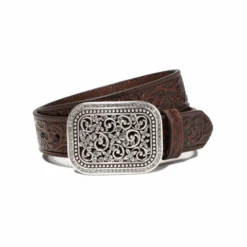 Ariat Women's Embossed Leather Crystal Buckle Western Belt Brown