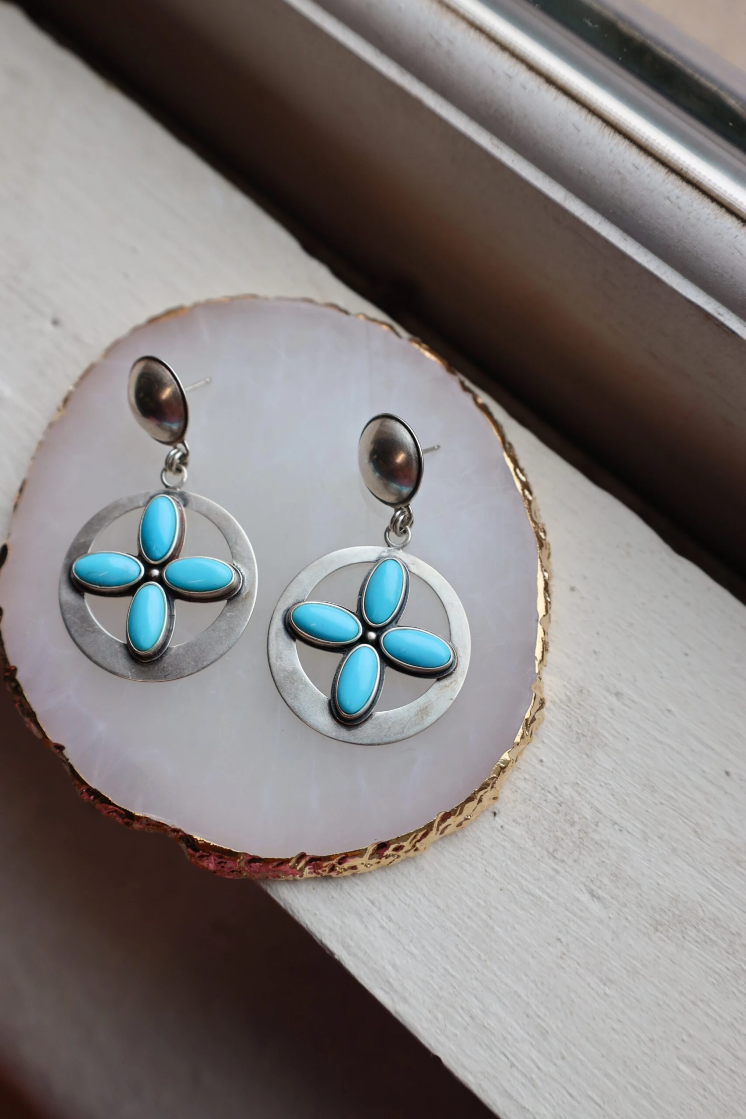 Peyote Bird Four Turquoise Oval Cross Earring 1 Peyote Bird Four Turquoise Oval Cross Earring