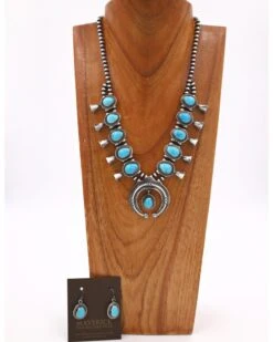 Turquoise Naja Squash Blossom And Earring Set