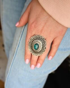CONCHO AND DARK TURQUOISE OVAL RING- SIZE 7 -Western Cowboy Clothing Store image 36c81113 d50d 4c64 8634 125c054c39c6