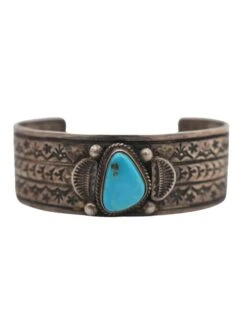 Turquoise Stone Stamped Band Cuff