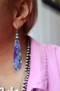 Peyote Bird Long Purple, Turquoise And Gold Slab Navajo Pearl Earring -Western Cowboy Clothing Store image a00a2dd3 8c41 41b0 8a3e ff06933ba091