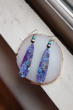 Peyote Bird Long Purple, Turquoise And Gold Slab Navajo Pearl Earring