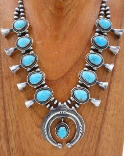 Turquoise Naja Squash Blossom And Earring Set -Western Cowboy Clothing Store image a5a54d5b bacd 4b0b 8632 39f6d7cf4b9e