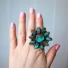 TURQUOISE AND BROWN FLOWER RING- SIZE 8